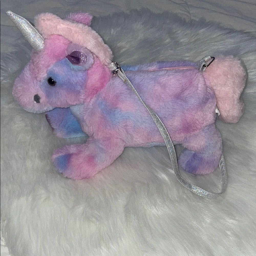 NWOT Pink and Purple Tie-Dye Unicorn Plush Purse